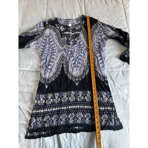 No‎ brand blue and black boho beach coverup high slit on sides 100% cotton sz XL